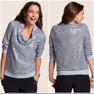 Zenergy by Chico's Silver Sequin Mesh Pullover Top
